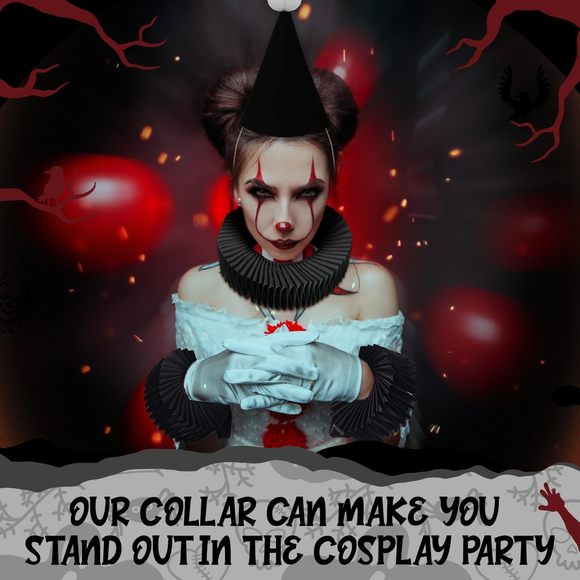 Halloween Collar Cuff Set Clown Accessoriess Elizabethan Renaissance Neck Ruff🐼 - Picture 6 of 6